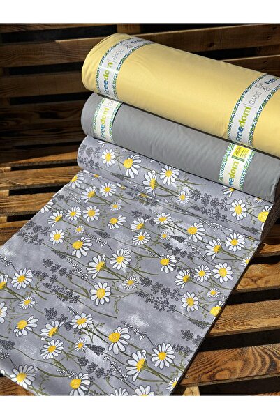Freedom Papatya Çiçek Desenli 100% Pamuk Ranforce Kumaş 30Metre 1 Top Kumaş