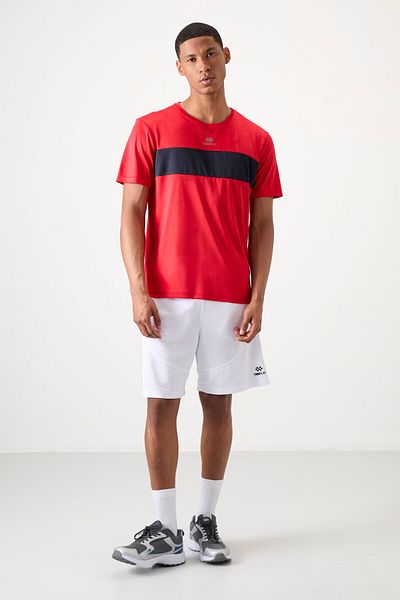 TOMMY LIFE Red Breathable Jacquard Slim Flexible Standard Fit Men's Performance T-Shirt - 88398