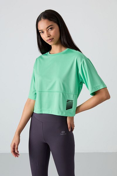 TOMMY LIFE Water Green Breathable Textured Thin Flexible Oversize Fit Performance Women's T-Shirt - 97284
