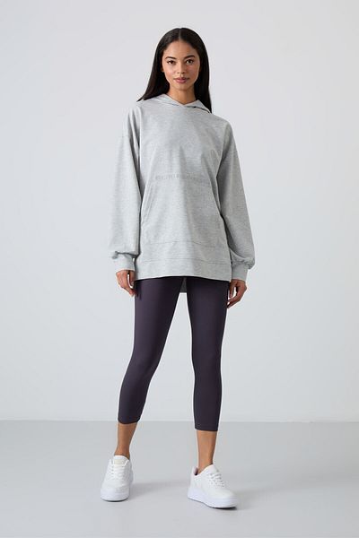 TOMMY LIFE Gray Oversize Tunic Sweatshirt with Balloon Sleeve Embroidery - 97163