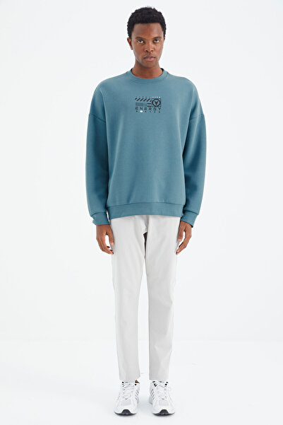 TOMMY LIFE Ανδρικό φούτερ - Forest Green, O λαιμό, Λεπτομέρεια εκτύπωσης, Άνετη εφαρμογή - 88284