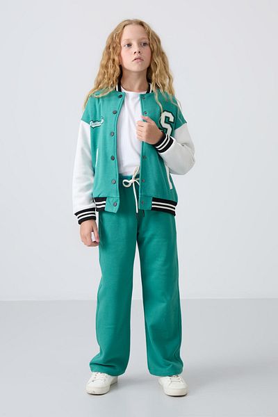 TOMMY LIFE Sea Green Cotton Girl's Jacket Standard Fit με τρίχες εσωτερικά με απαλή υφή κεντημένο 75163