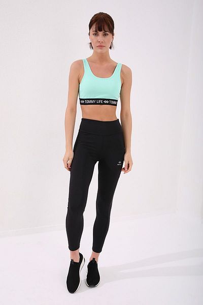 TOMMY LIFE Mint Green Text Striped Standard Size U Collar Women's Sports Bustier - 97113