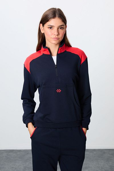TOMMY LIFE Set de trening oversize din bumbac cu guler indigo - textura groasă și netedă, 95342