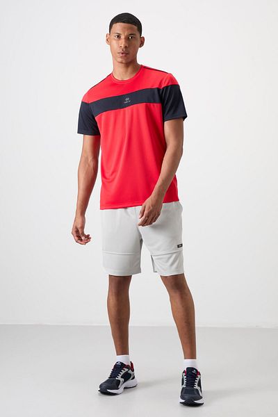 TOMMY LIFE Red Polyester Breathable Textured Slim Flexible Standard Fit Men's Performance T-Shirt - 88396