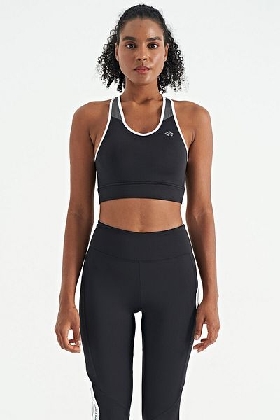 TOMMY LIFE Bustieră neagră pentru femei, slim fit, cu imprimeu pe spate - 97253