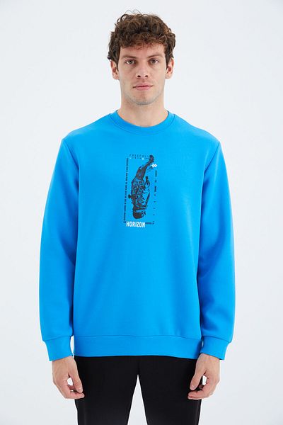 TOMMY LIFE Ανδρικό φούτερ Saks O Neck Print Detailed Comfortable Fit - 88283