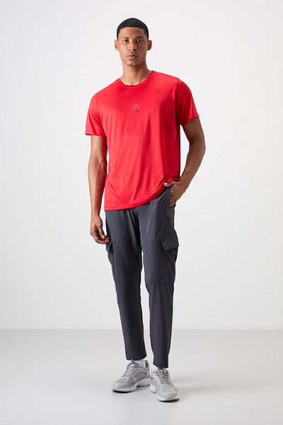 TOMMY LIFE Red Breathable Jacquard Slim Flexible Standard Fit Men's Performance T-Shirt - 88397