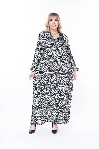 mervemoda Γυναικείο μακρυμάνικο καλοκαιρινό φόρεμα μεγάλου μεγέθους