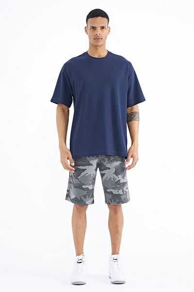 TOMMY LIFE Ανδρικό μπλουζάκι Indigo Oversize - Μανίκι με λεπτομέρεια, Βασικό μοντέλο - 88193