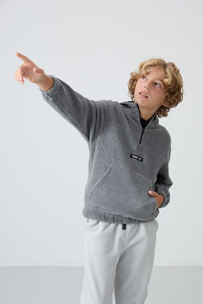 TOMMY LIFE Φούτερ Fleece για αγόρι - Grey Melange, Κεντημένο, Χοντρό μαλακή υφή - 11230