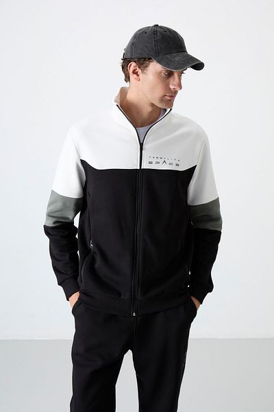 TOMMY LIFE Set de trening pentru bărbați cu guler negru cu tranziție de culoare și fleece în interior - 85186