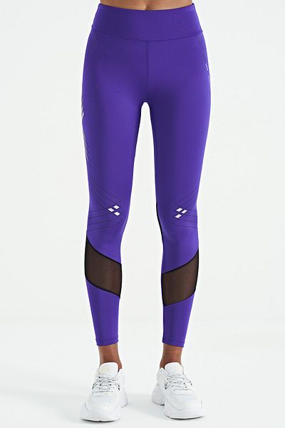 TOMMY LIFE Jambiere de damă, cu talie înaltă, cu detaliu imprimat din plasă violet închis - 94631