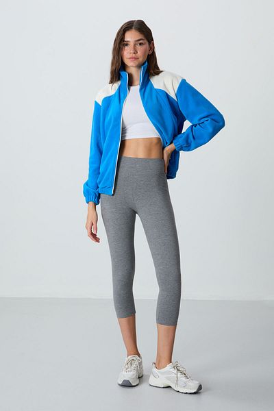 TOMMY LIFE Jambiere capri pentru femei, gri Melange, cu talie înaltă, slim fit - 93097