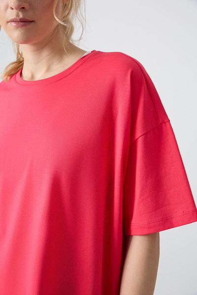 TOMMY LIFE Soft Keyed Oversize Women's T-Shirt - Rose Combed Cotton Modal Basic Fit - 97285