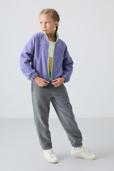 TOMMY LIFE Hanorac din fleece pentru fete, cu textura moale, brodat - 75157