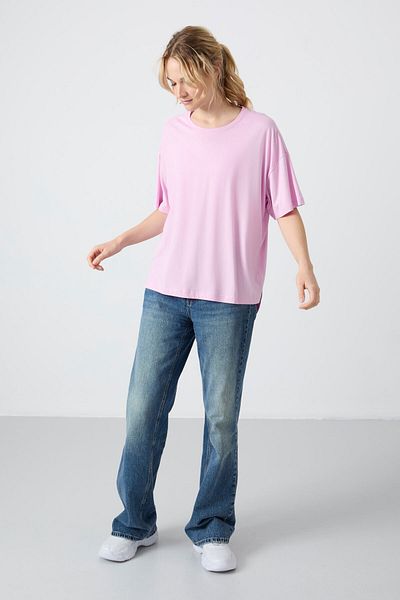 TOMMY LIFE Oversize Pink Buttoned Modal Women's T-Shirt - 97285