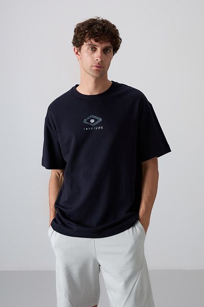 TOMMY LIFE Ανδρικό μπλουζάκι μπλουζάκι από βαμβακερό έντονο γαλάζιο με μαλακή υφή και στάμπα - 88325