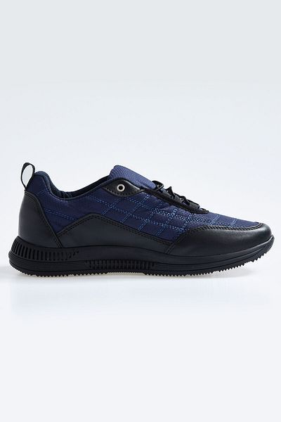 TOMMY LIFE Navy Blue Lace-Up Quilted Faux Leather Detailed Men's Sports Shoes - 89096