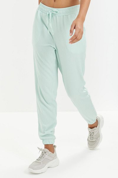 TOMMY LIFE Water Green Jogger Women's Sweatpants - Drawstring Waist, Lace-Up, Wrap Fabric - 94620
