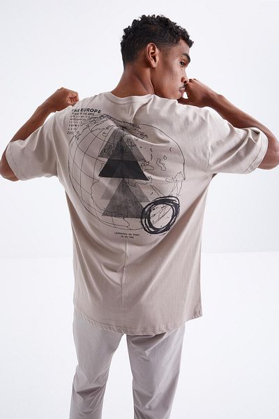 TOMMY LIFE Dark Beige Back Printed O Neck Men's Oversize T-shirt - 88091