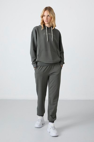TOMMY LIFE Çağla Hooded Kangaroo Pocket Oversize Rubber Leg Women's Tracksuit Set - 95288