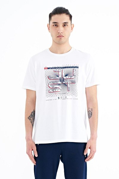 TOMMY LIFE Ανδρικό μπλουζάκι White Text Printed O Neck Standard Fit - 88170