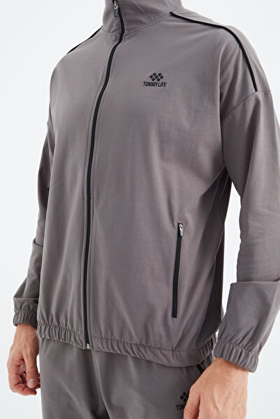 TOMMY LIFE Dark Gray Zippered Men's Tracksuit - 85216