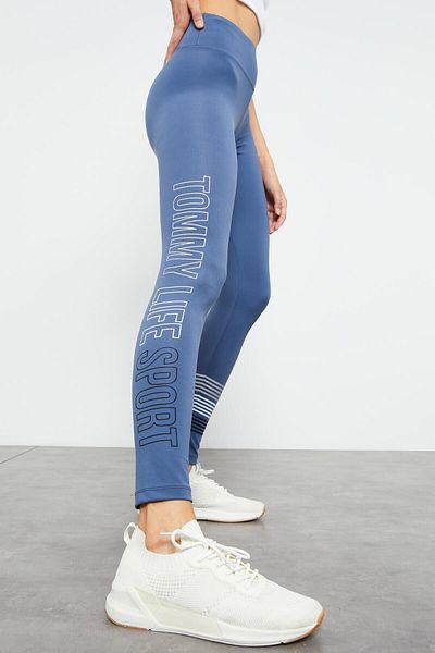 TOMMY LIFE Jambiere de damă, cu talie înaltă, cu text imprimat, slim fit, cu picioare slabe - 94544