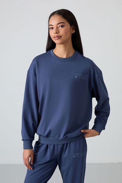 TOMMY LIFE Дамски анцуг Petrol Basic Cotton O Neck Oversize с гумени крачоли - 95287