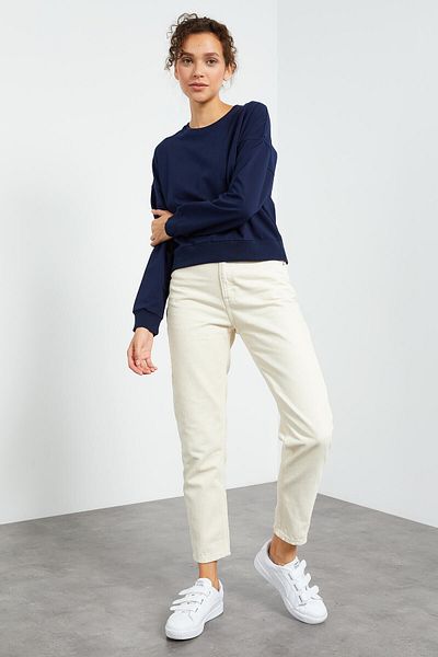 TOMMY LIFE Hanorac pentru femei Indigo Basic Comfortable Form cu gâtul O - 97114