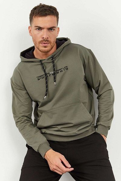 TOMMY LIFE Μαύρη κουκούλα ανδρική αθλητική φόρμα OverErsizE - Kangaroo PockEt Elastic, 85117