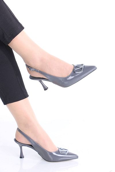 sefayol Javed Gray Patent Leather Heeled Women's Shoes