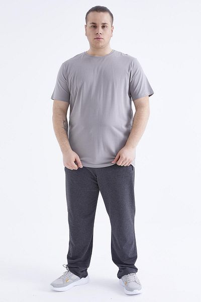 TOMMY LIFE Gray Basic Short Sleeve O-Neck Large Size Men's T-Shirt - 88072