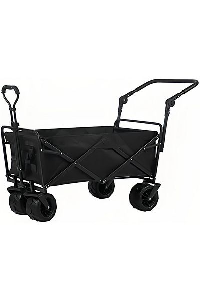 COOYA Outdoor Folding Utility Wagon,with Adjustable Handles,Supports Max 68kg,for Trip,Camping,Black