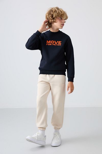 TOMMY LIFE Boy's Sweatshirt - Navy Blue, Cotton, Thick Fur Inside, Soft Texture, Printed - 11216