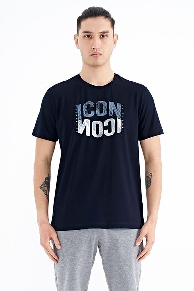 TOMMY LIFE Ανδρικό μπλουζάκι Navy Blue Text Printed O Neck Standard Fit - 88174
