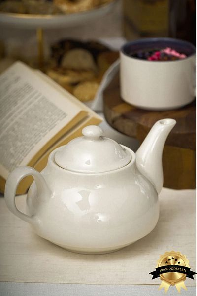 Heda Porselen Shams 760 ml Porcelain No-Strainer Teapot Off White Color