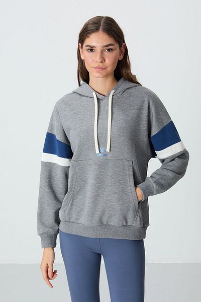 TOMMY LIFE Gray Melange Oversize Hooded Cotton Sweatshirt - 97290