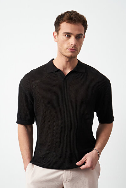 Mesfeno Ανδρικό μπλουζάκι με λεπτό πλεκτό μεγάλου μεγέθους Polo Neck