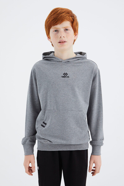 TOMMY LIFE Gray Melange Hooded Boy's Sweatshirt - 11177