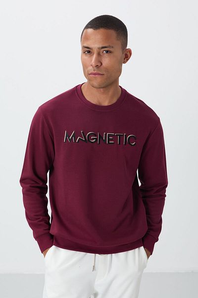 TOMMY LIFE Redbud Text Embroidered O-Neck Comfortable Form Fleece Men's Sweatshirt - 88020