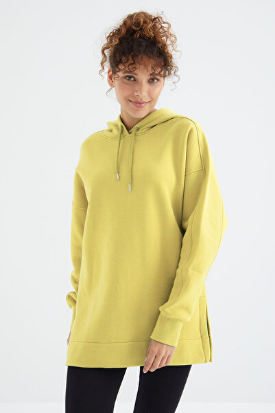 TOMMY LIFE Lemon Print Oversize Hooded Sweatshirt - Raglan Sleeve Tunic 97242