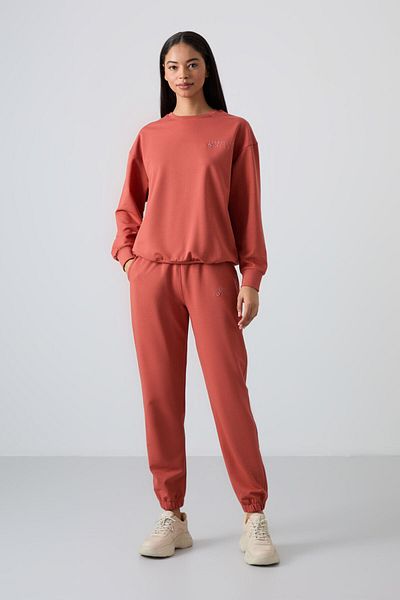 TOMMY LIFE Set de trening pentru femei, din bumbac, cu decolteu în formă de O, cu picior din cauciuc - 95287