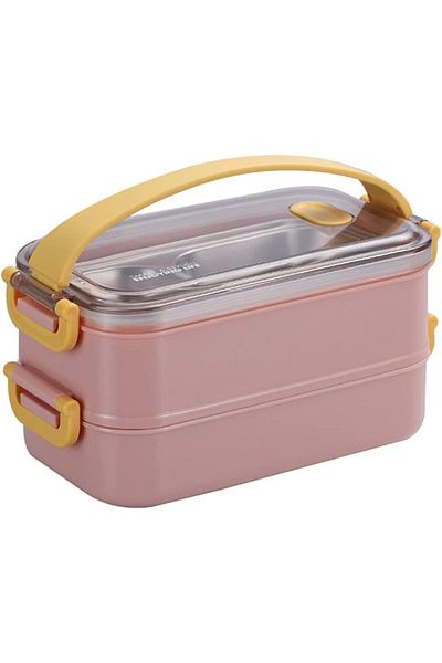 COOYA Double Tier Stainless Steel Bento Lunch Box,Stackable,1.6L, 22x11x12 cm,For Daily Basis