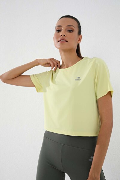 TOMMY LIFE Lemon Basic Short Sleeve Standard Mold O Neck Women's Crop Top T-shirt - 97143
