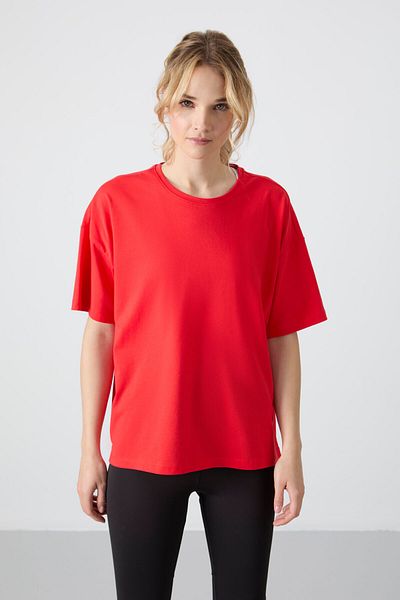 TOMMY LIFE Fiesta Oversize Women's T-Shirt - Combed Cotton, Soft Tuşel, Basic Design - 97285