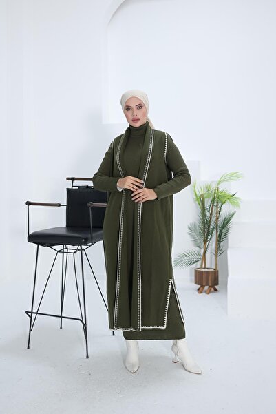 H HİJAB CENTER Koyu Haki Kruvaze Çelik Yelek Nsr18205