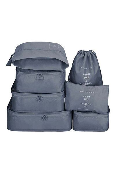 COOYA 7-Piece Multifunctional Waterproof Luggage Set, Space-saving, Light and tidy, Grey