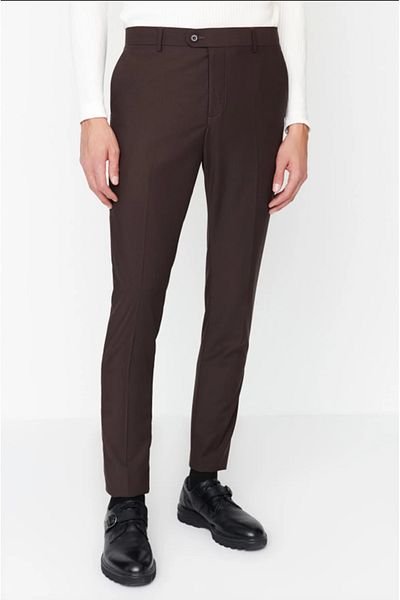 Pierre Cassi Brown Men's Slim Fit Ironing Trousers